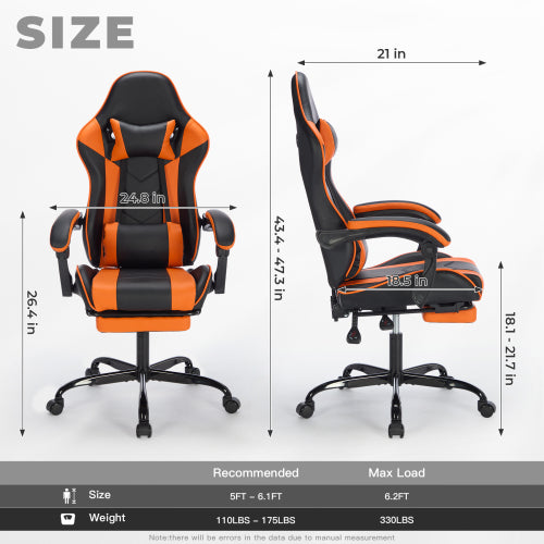 Ergonomic Gaming Chair, Footrest, Lumbar Massage, Orange - Platinum-Level Office Chairs