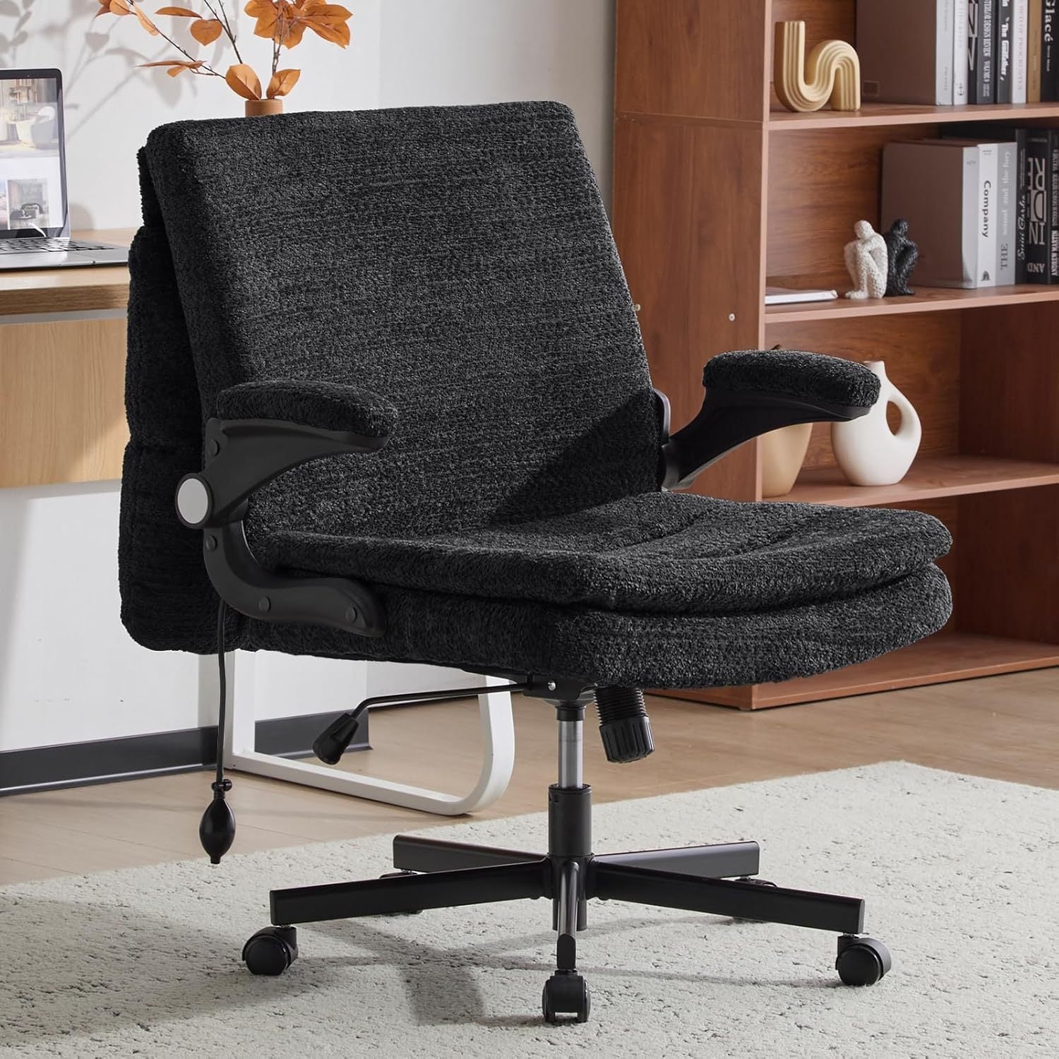 Black Criss Cross Office Chair with Flip Up Back and Lumbar Support