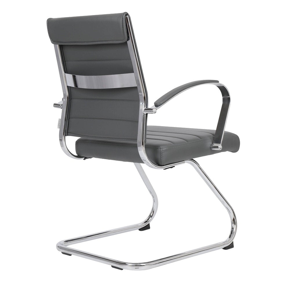 24 PCS Benmar Leather Upholstered Computer Office Chair with Sled Base, Padded Armrests for Home or Office - Grey
