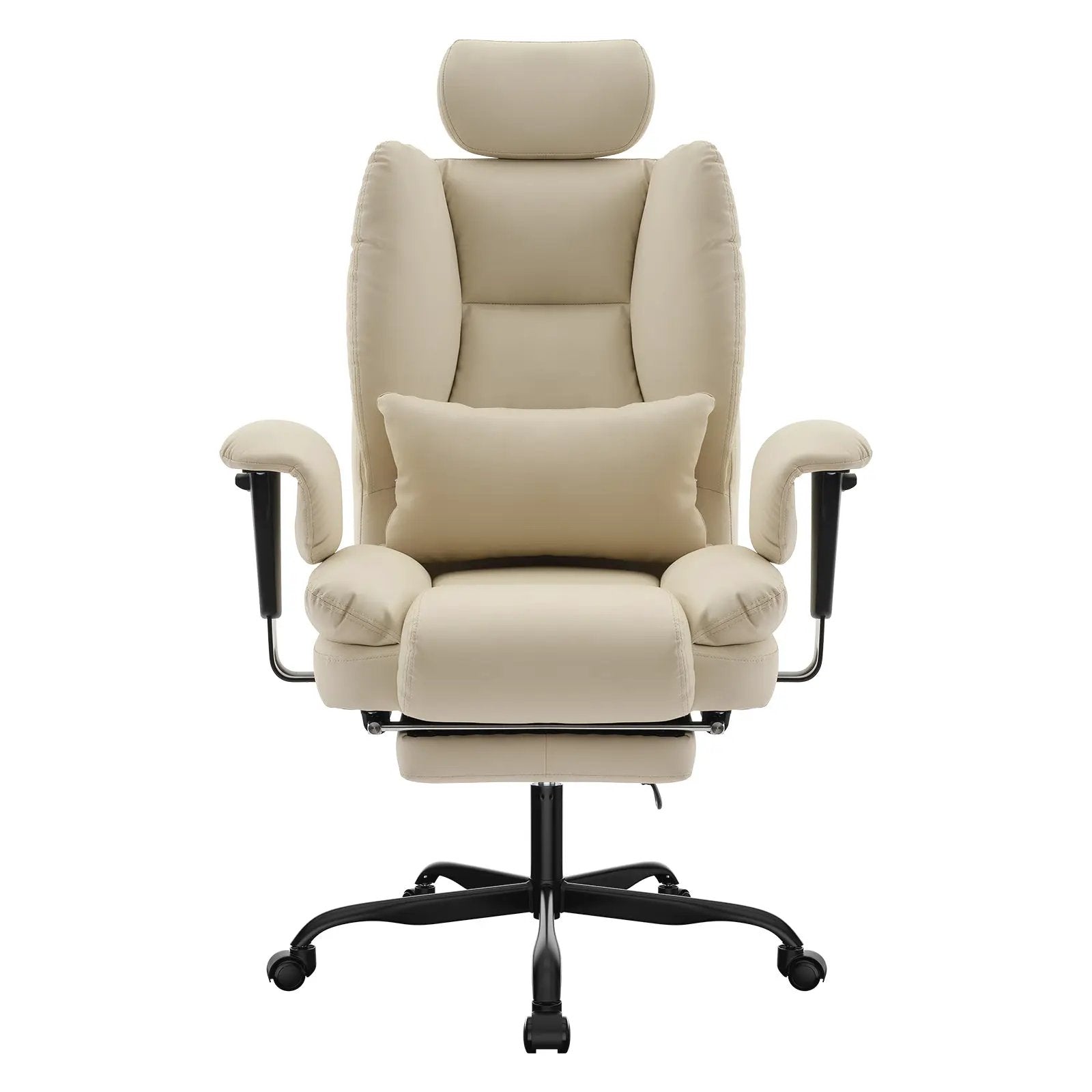 Beige Ergonomic PU Leather UltraLuxurious Office Chair With Lumbar Support