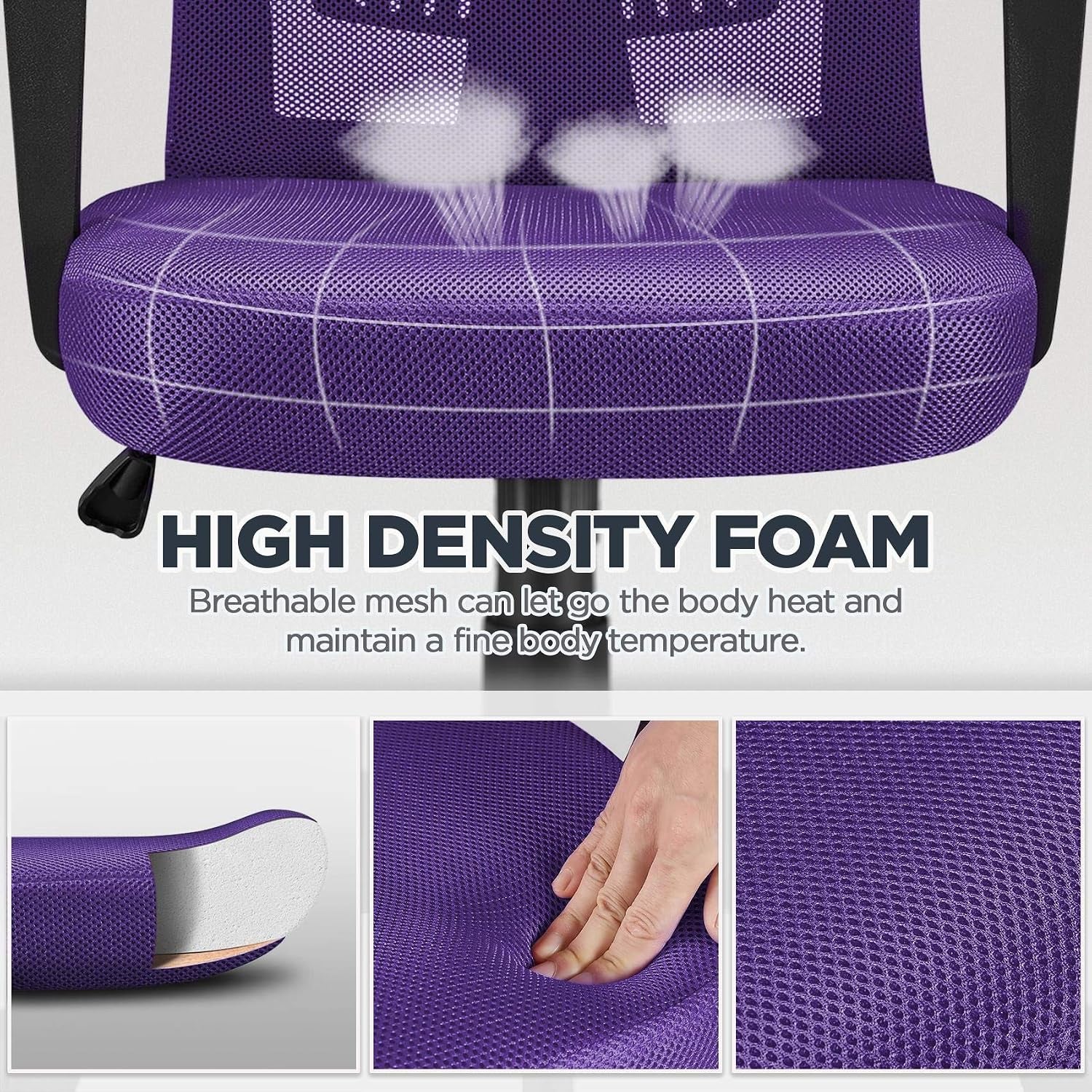 Yaheetech Mid-Back Mesh Task Office Desk Chair with Wheels and Arms, Purple | Breathable Mesh Back and Foam-Padded Seat for All-Day Comfort; Sturdy Metal Frame, Height Adjustable, and Easy to Assemble