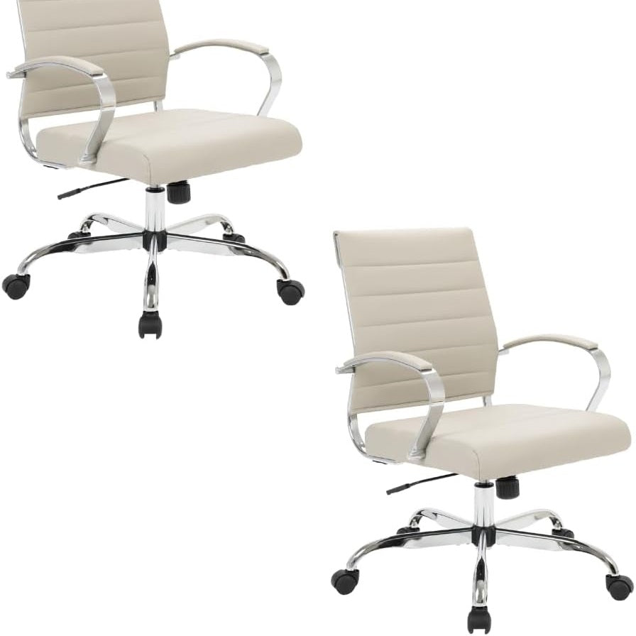 Leisuremod Benmar Leather Office Desk Chair, Mid-Back Ergonomic Swivel Chair with Lumbar Support, Adjustable Height, Tilt Lock, Cushioned Seat & Back, Home Office Task Chair (Tan, Single)