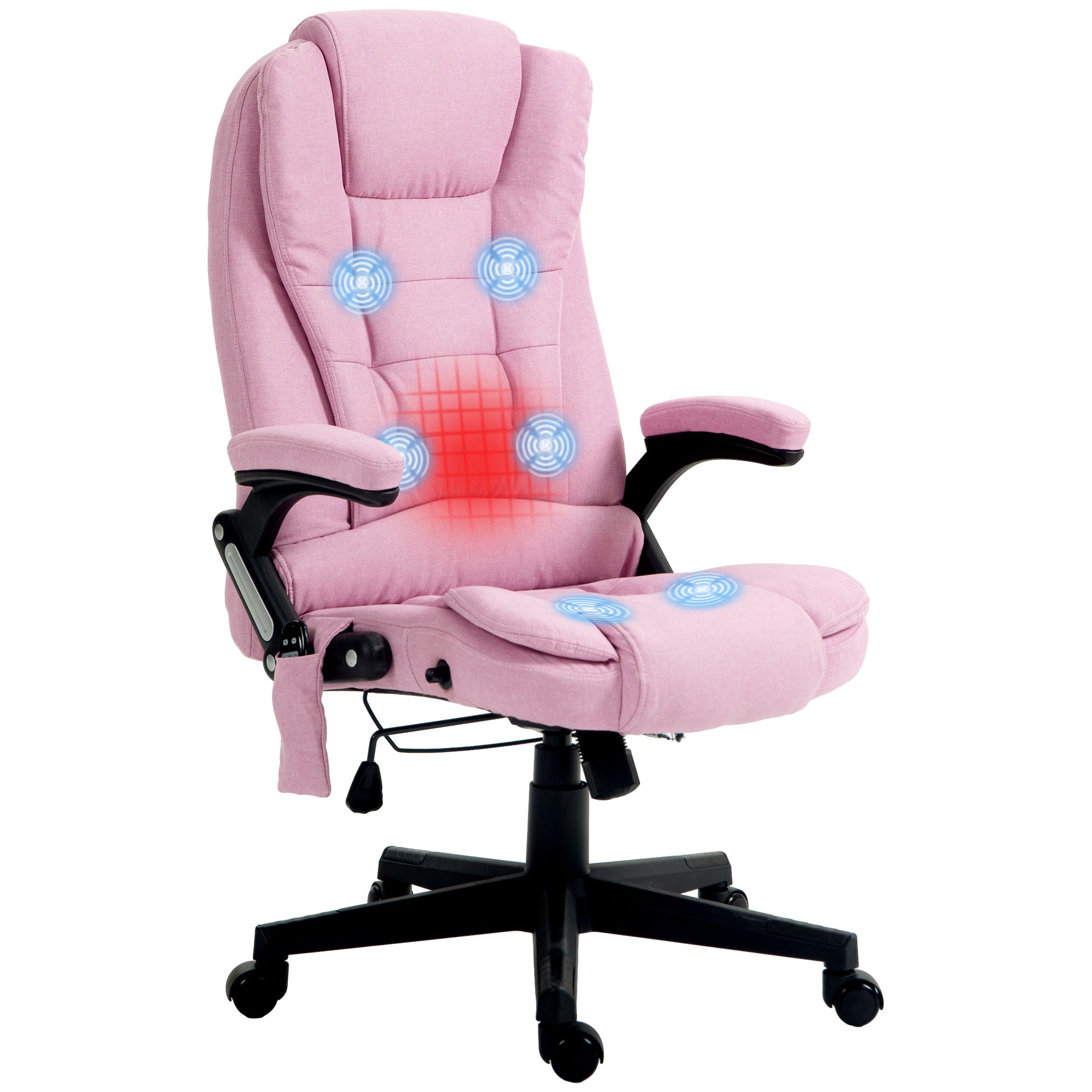 HOMCOM 6-Point Heated Massage Linen High Back Chair, Pink