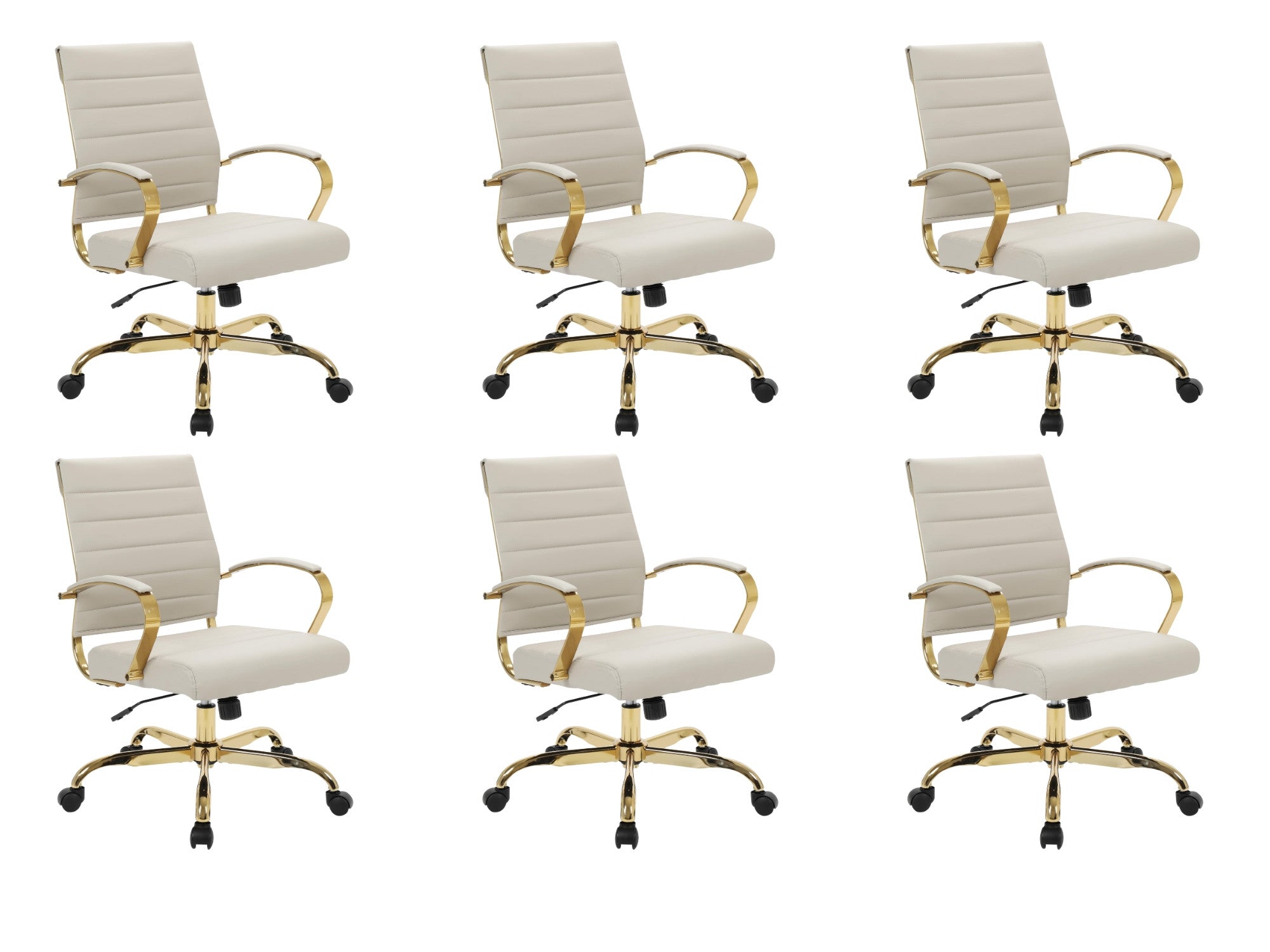 Benmar tan leather ergonomic office chairs, gold frame, set of 6