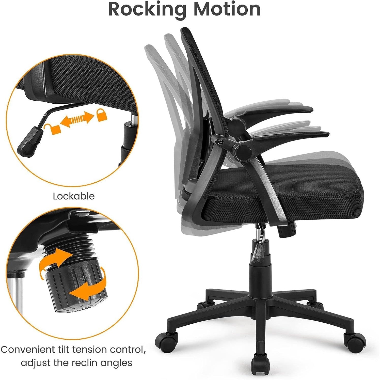 Yaheetech Mid-Back Mesh Task Office Desk Chair with Flip-Up Arms, Black | Breathable Mesh Back and Foam-Padded Seat for All-Day Comfort; Sturdy Metal Frame, Height Adjustable, and Easy to Assemble