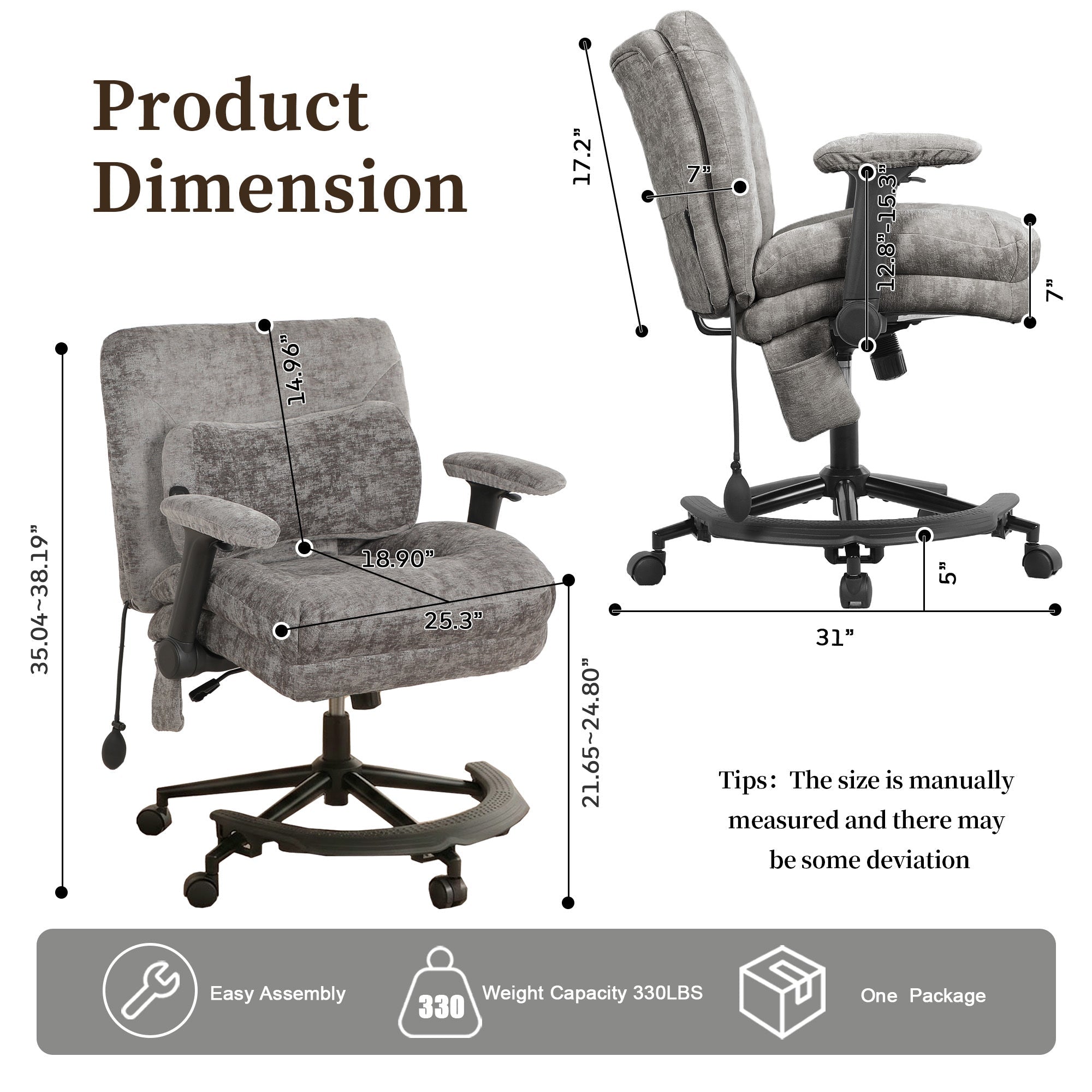 Dark Grey Chenille Criss Cross Office Chair with Lumbar Support