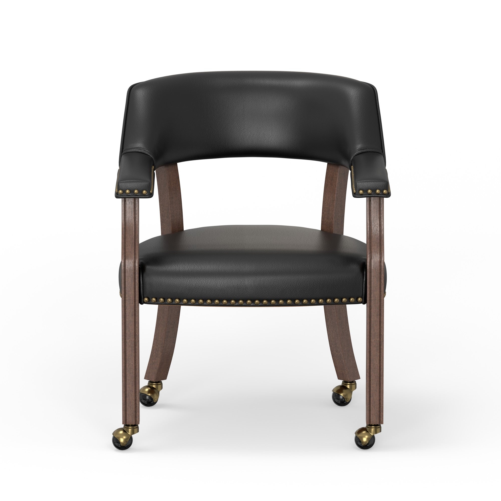 Gorman Walnut and Black Faux Leather Caster Dining and Game Chair - front