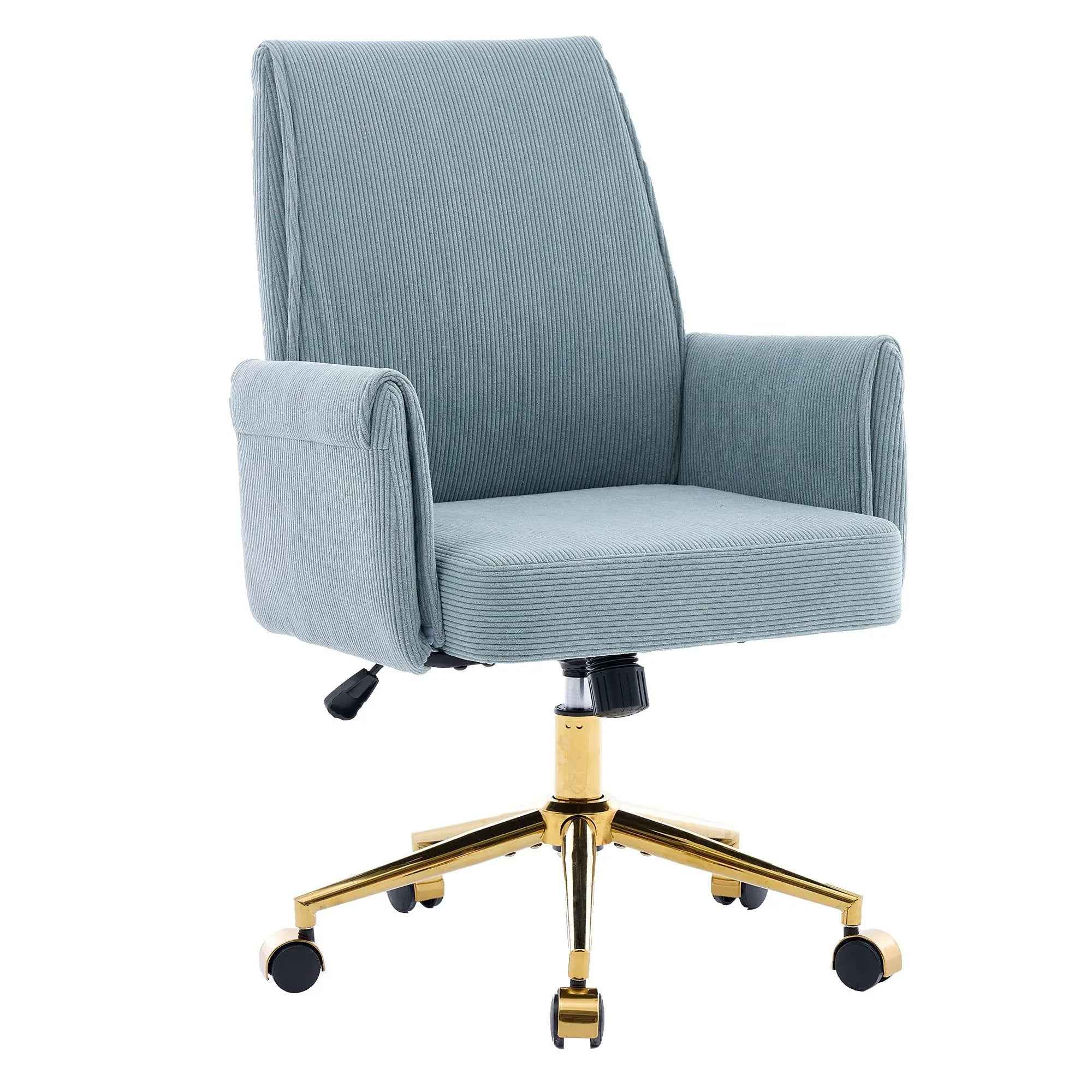 Blue Corduroy Ergonomic Office Chair with Golden Base for Comfort
