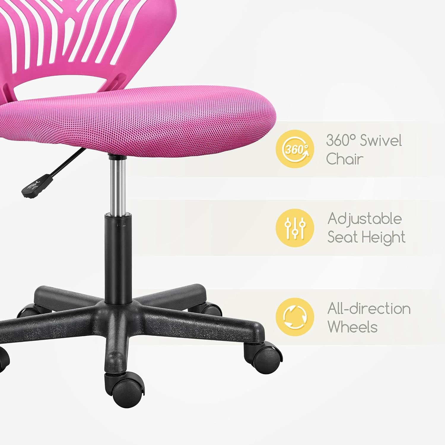 Yaheetech Small Desk Chair, Armless Adjustable Swivel Seat, Rose Red | Padded Mesh Seat and Ventilated Resin Back, Compact Armless Frame Rolls and Adjusts for Study and Small Desks, Holds 300 Lb.