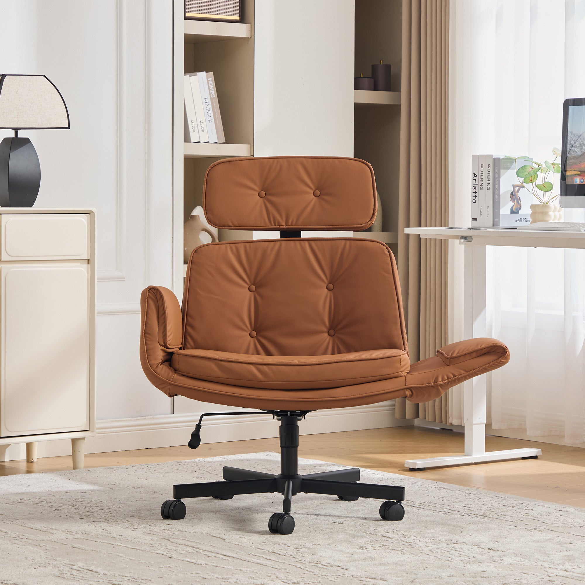 Adjustable Armrest Swivel Criss Cross Office Chair With Wide Seat Brown - Platinum-Level Office Chairs