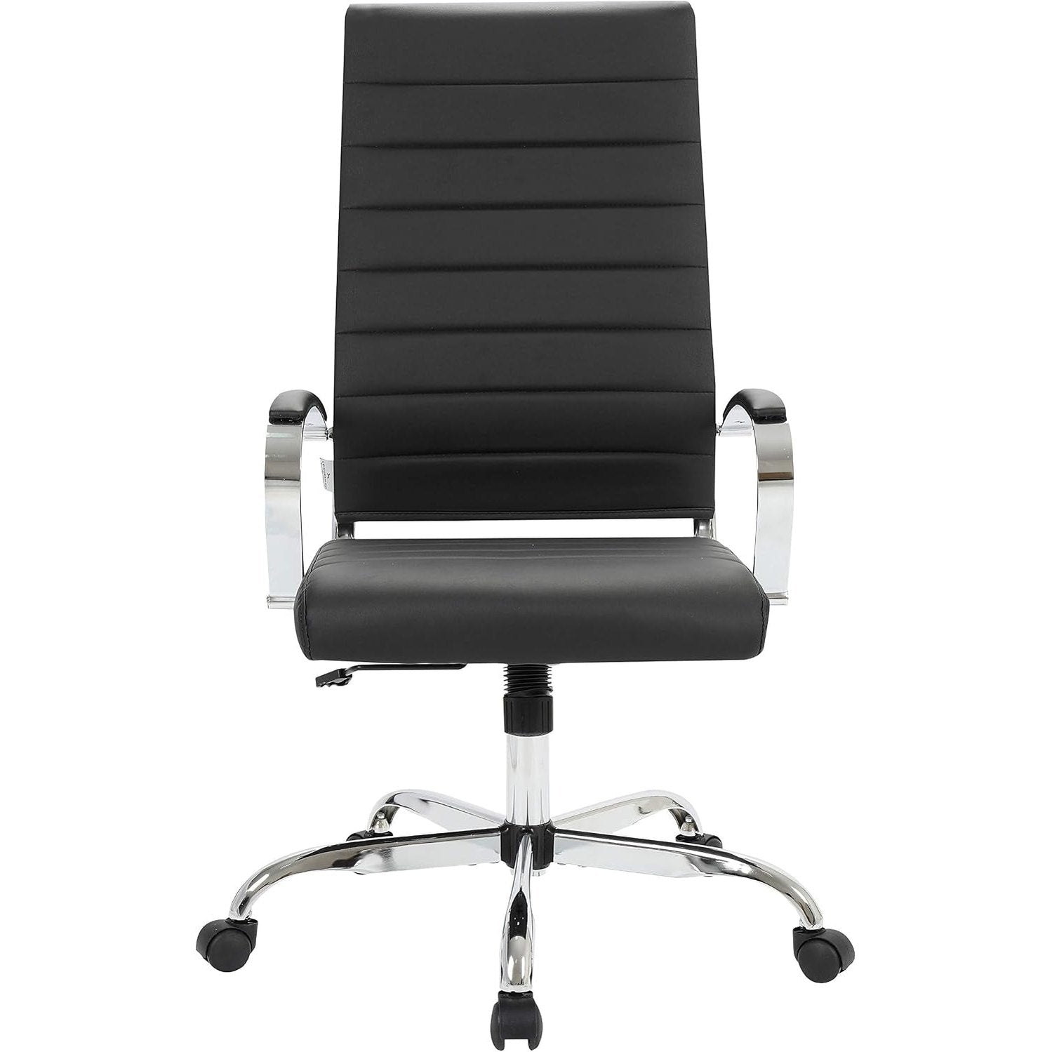 Leisuremod Benmar Modern High-Back Office Chair, 360-Degree Adjustable Swivel Task Furniture in Leather Upholstery with Ribbed Backrest for Home and Office