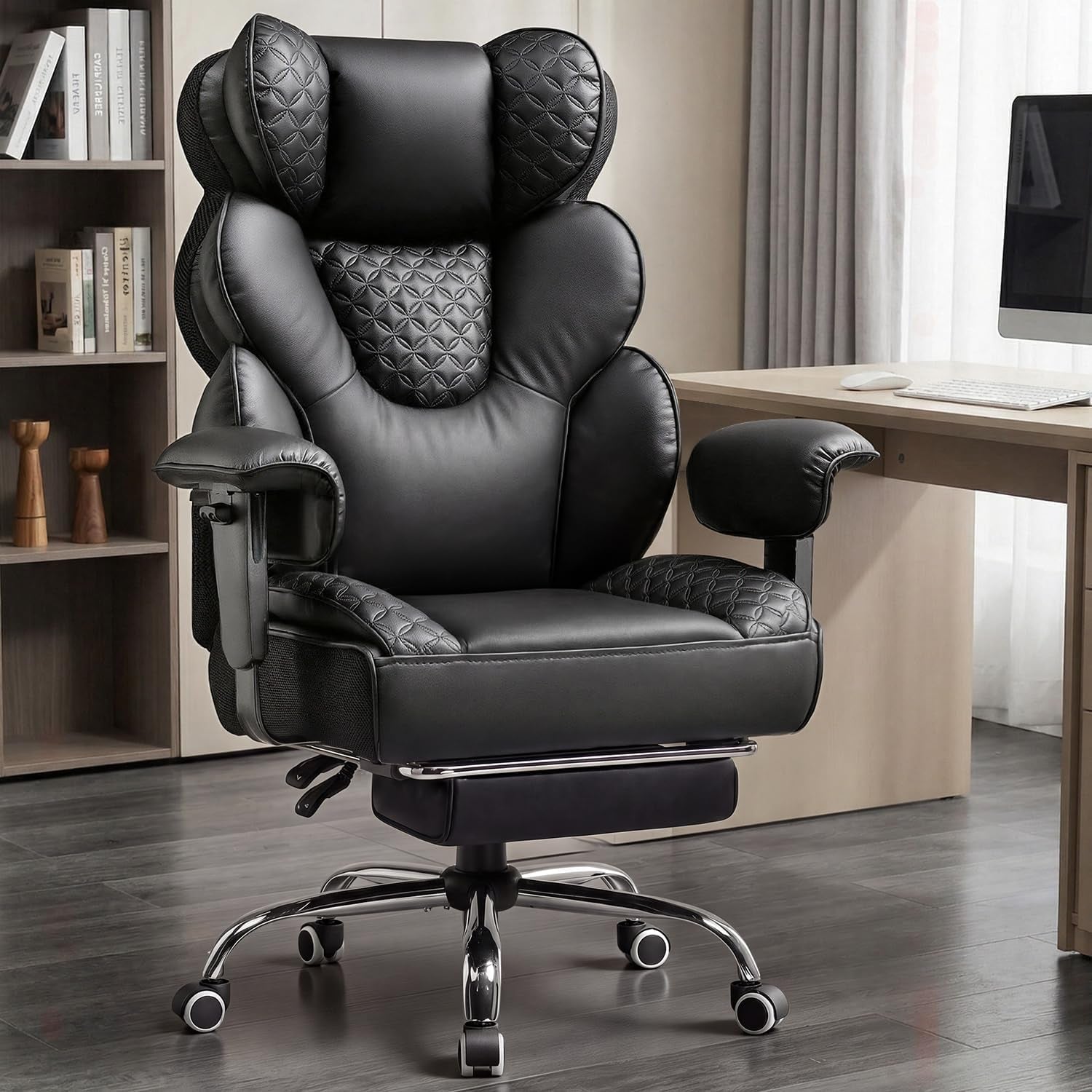 COMHOMA Big and Tall Office Chair with Upgrade Footrest, Heavy Duty Gaming Chair High Back Executive Chair with Spring Lumbar Support for Lower Back Pain Relief, 150°Reclining Adjustable Armrests