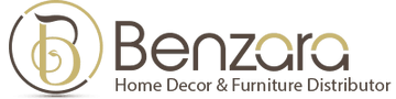 Benzara home decor and furniture distributor logo with gold and black text and emblem