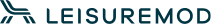 Modern office chair icon and LEISUREMOD logo in dark teal text