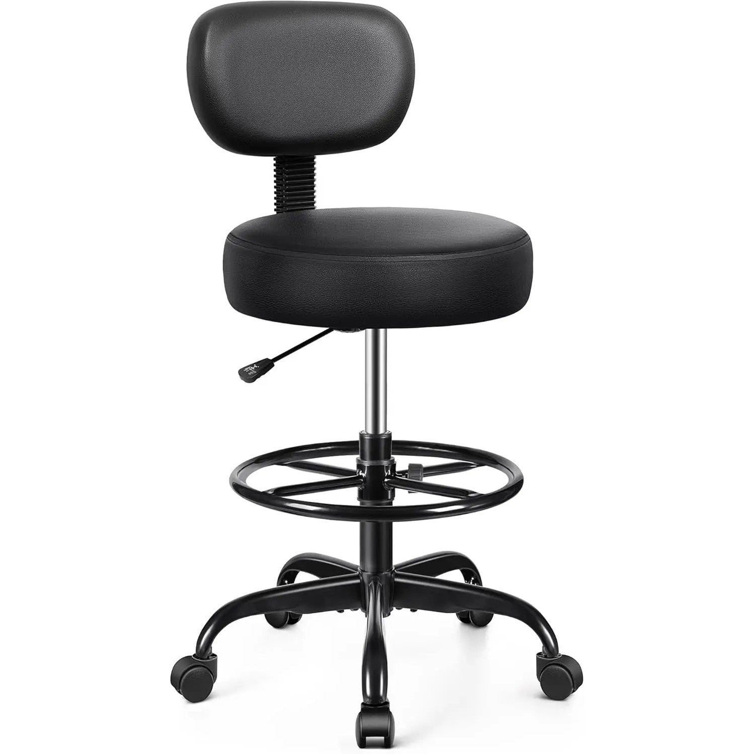 Brick Attic Drafting Chair with Backrest – Adjustable Foot Rest Rolling Stool with Wheels, PU Leather Swivel Stool for Office Spa Studio Lab Counter Salon Home Work Bar Kitchen Shop(Black) by Brick Attic