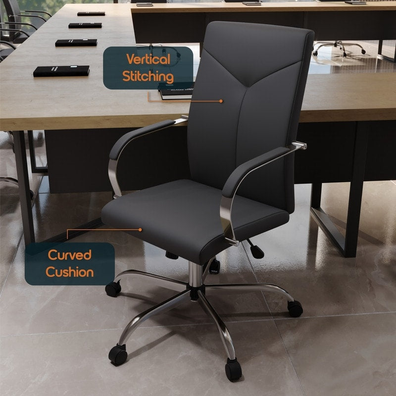 20 PCS Sonora Ergonomic High-Back Leather Desk Office Chair with Chrome Base and Tilt for Home Office - Black