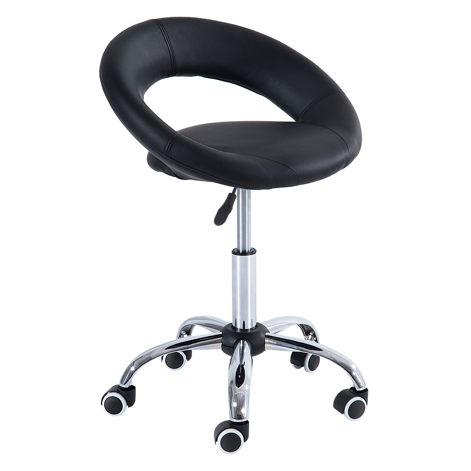 Crescent Rolling Salon Stool with Adjustable Height, Breathable Open Back, Foam Cushion Seat, and 5 Caster Wheels, Black by Platinum-Level Office Chairs