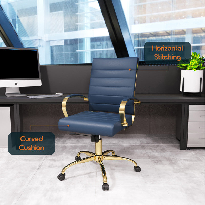 Navy blue leather office chairs – view 6