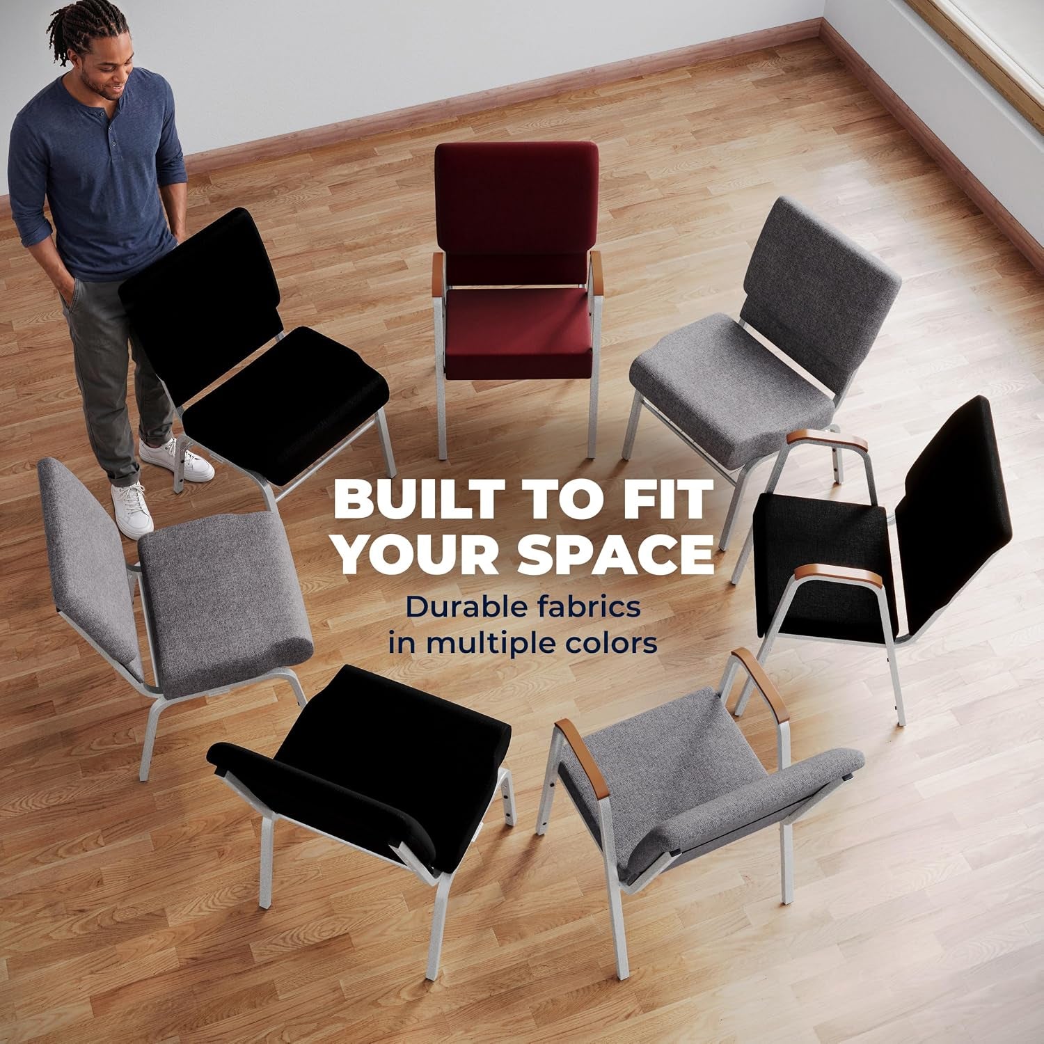 Flash Furniture HERCULES Series 21''W Stacking Church Chair in Gray Fabric - Silver Vein Frame
