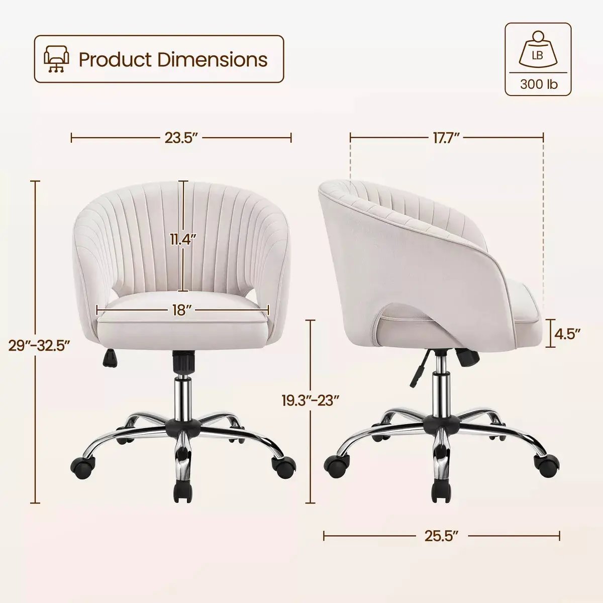 Yaheetech Rolling Office Chair Armchair with Tufted Barrel