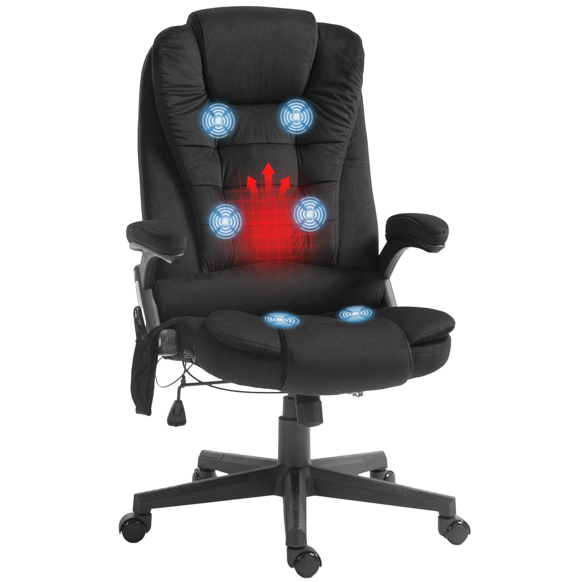 6-Point Heated Massage Velvet High Back Chair, Black