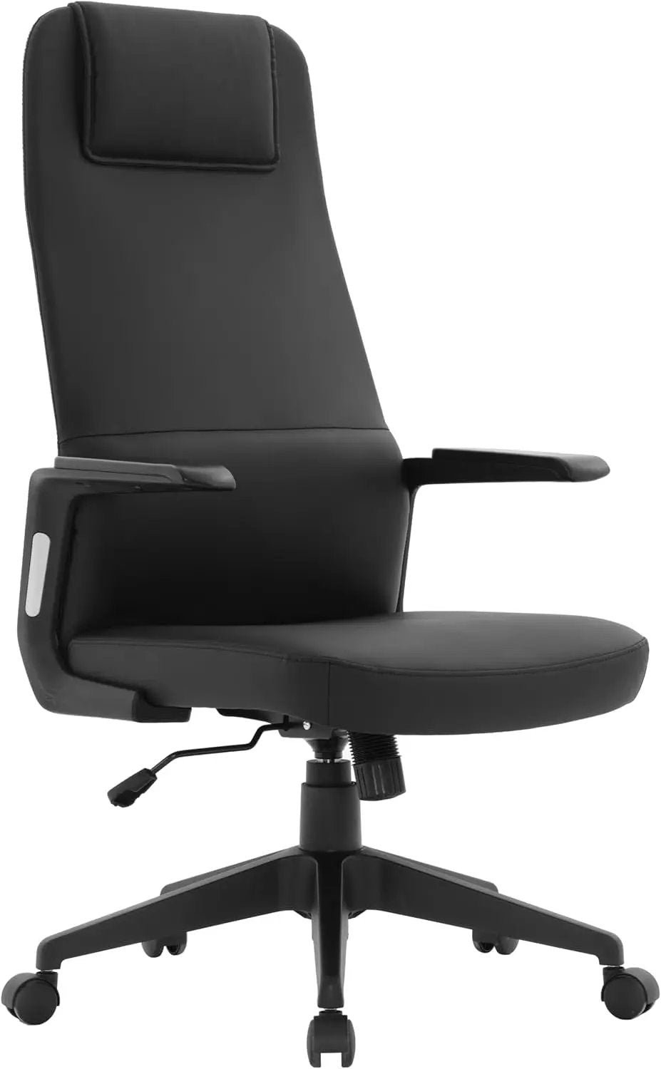 Leisuremod Ergonomic High-Back Leather Office Chair - Black Swivel Desk Chair with Adjustable Height, Tilt, Padded Headrest & Double Wheel Casters, Comfortable for Home or Office