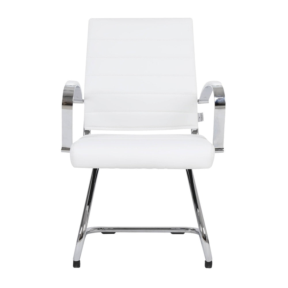 24 PCS Benmar Leather Upholstered Computer Office Chair with Sled Base, Padded Armrests for Home or Office - White