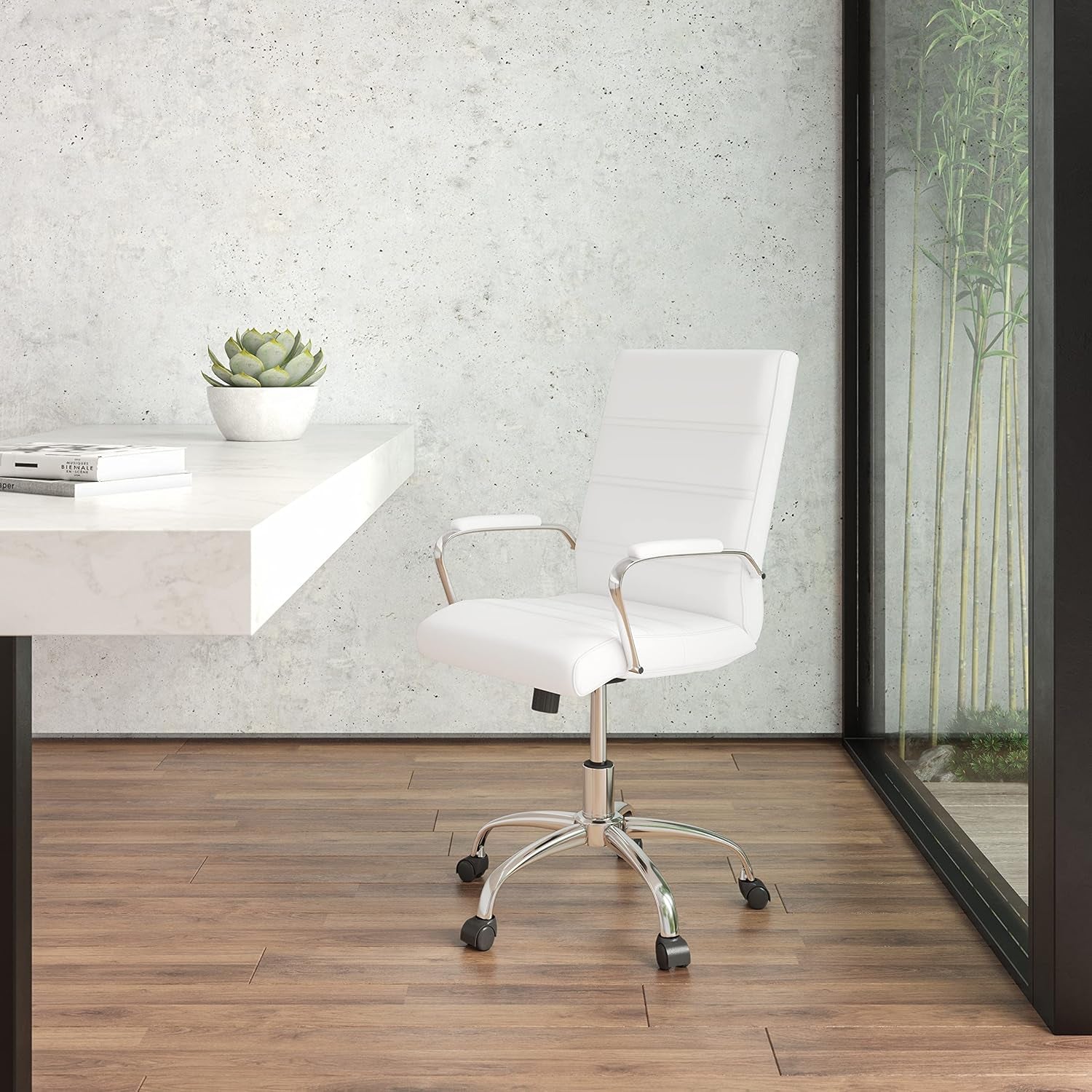 Flash Furniture Leathersoft Swivel Office Chair, White, 4-Pack