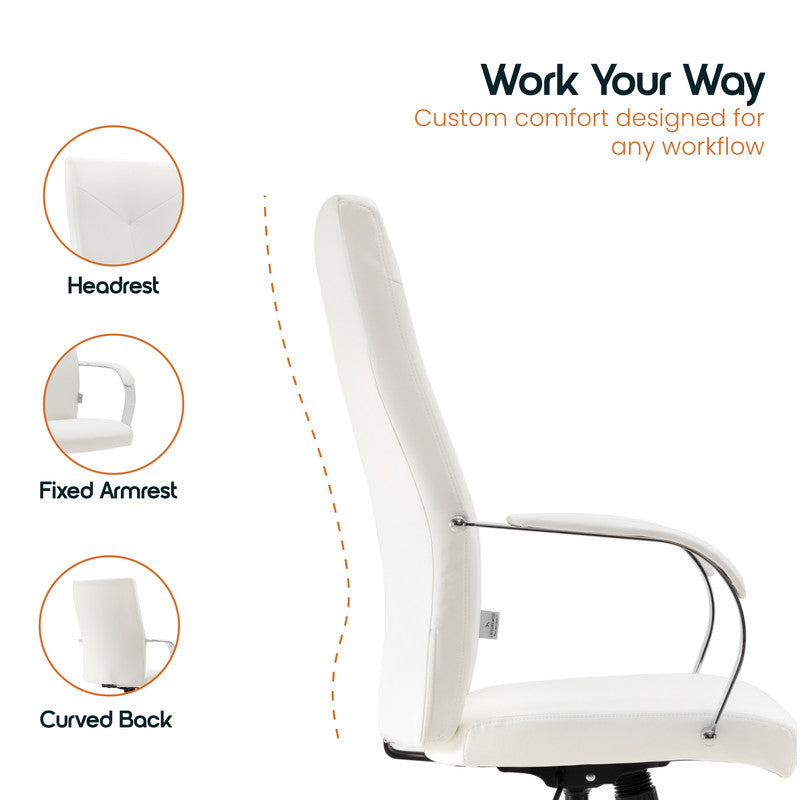 20 PCS Sonora Ergonomic High-Back Leather Desk Office Chair with Chrome Base and Tilt for Home Office - White