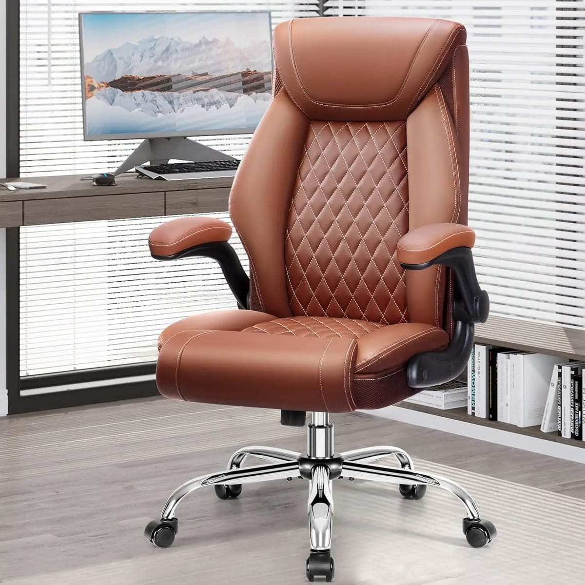 BestGlory ergonomic big and tall office chair with high back, breathable leather, lumbar support, flip-up armrests, and rocking feature
