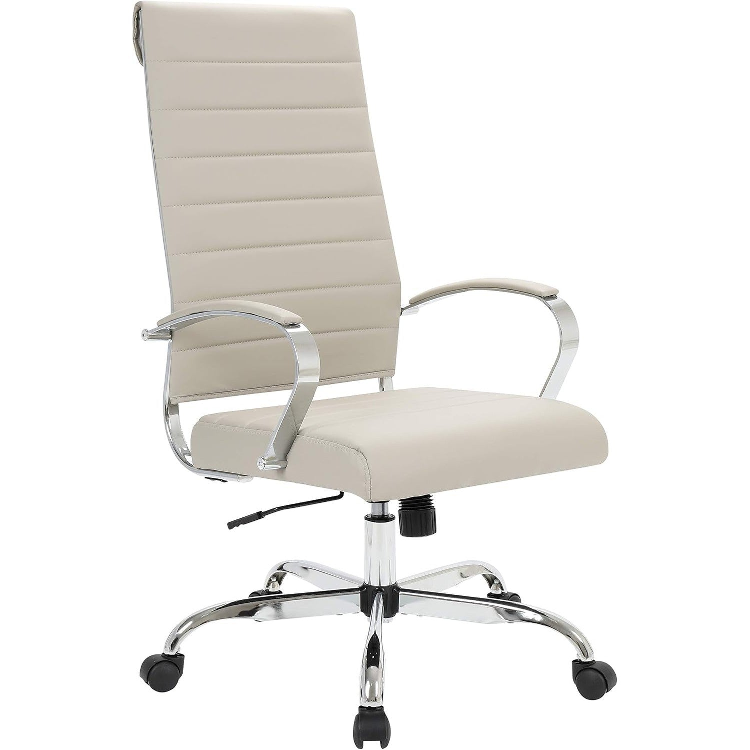 Leisuremod Benmar Modern High-Back Office Chair, 360-Degree Adjustable Swivel Task Furniture in Leather Upholstery with Ribbed Backrest for Home and Office