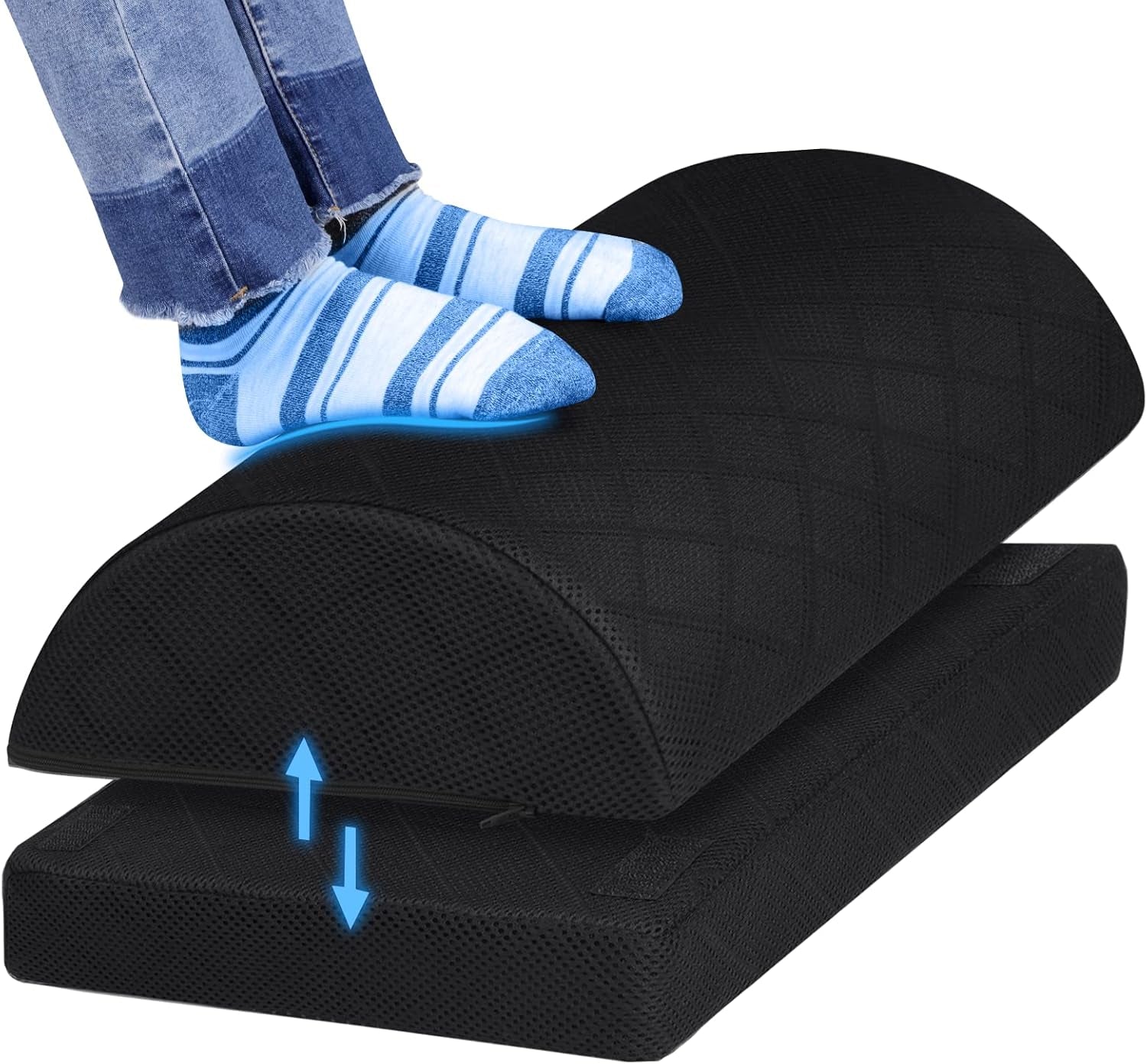 Cushzone Foot Rest for under Desk at Work, Grey | 2-Height Adjustable Foot Stool for Office and Home, Office Desk Accessories, Ergonomic Foot Support