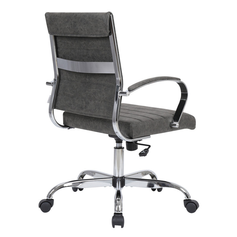 30 PCS Benmar Leather Office Desk Computer Chair with Ribbed Seat and Steel Frame - Charcoal