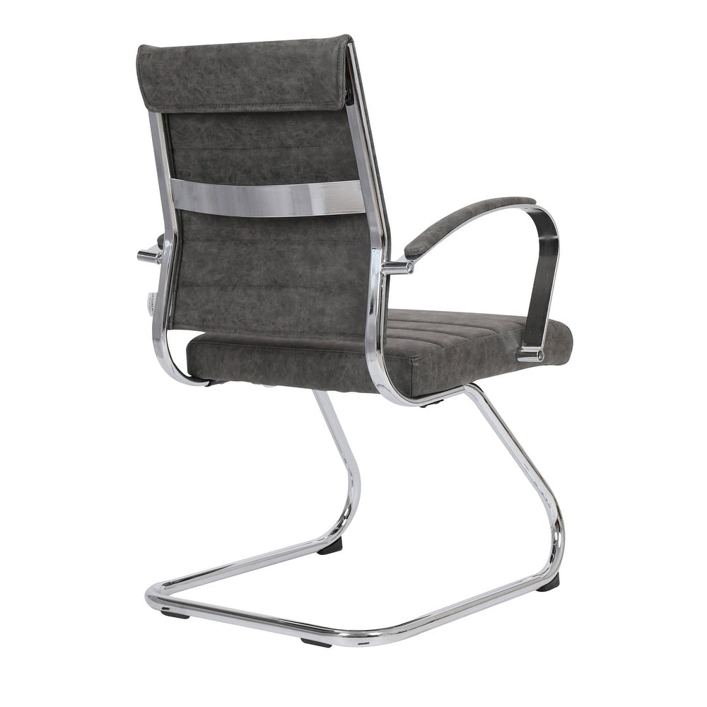24 PCS Benmar Leather Upholstered Computer Office Chair with Sled Base, Padded Armrests for Home or Office - Charcoal