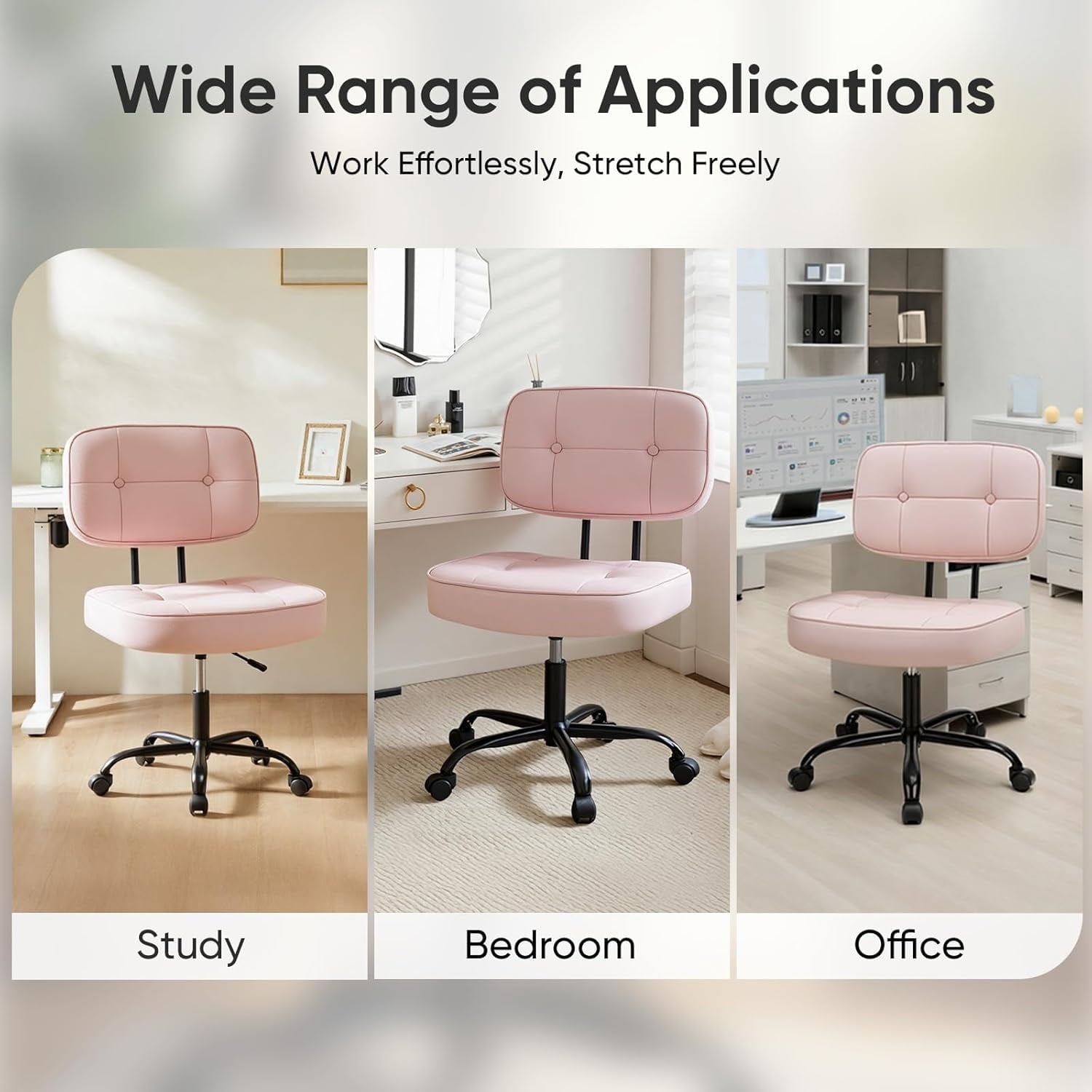 Pink Armless PU Leather Adjustable Rolling Desk Chair - Platinum-Level Office Chairs