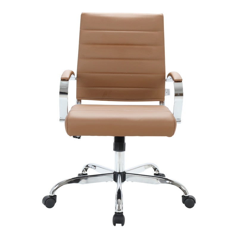 30 PCS Benmar Leather Office Desk Computer Chair with Ribbed Seat and Steel Frame - Brown