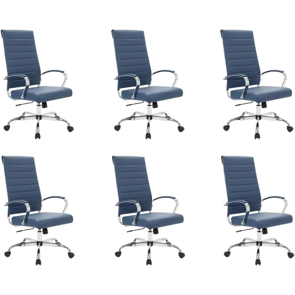 Leisuremod Benmar Modern High-Back Office Chair, 360-Degree Adjustable Swivel Task Furniture in Leather Upholstery with Ribbed Backrest for Home and Office