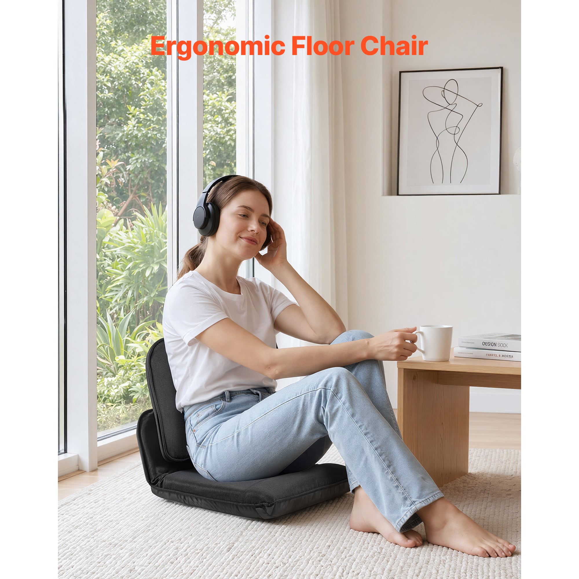 Black Folding Floor Chair - ergonomic floor chair in use