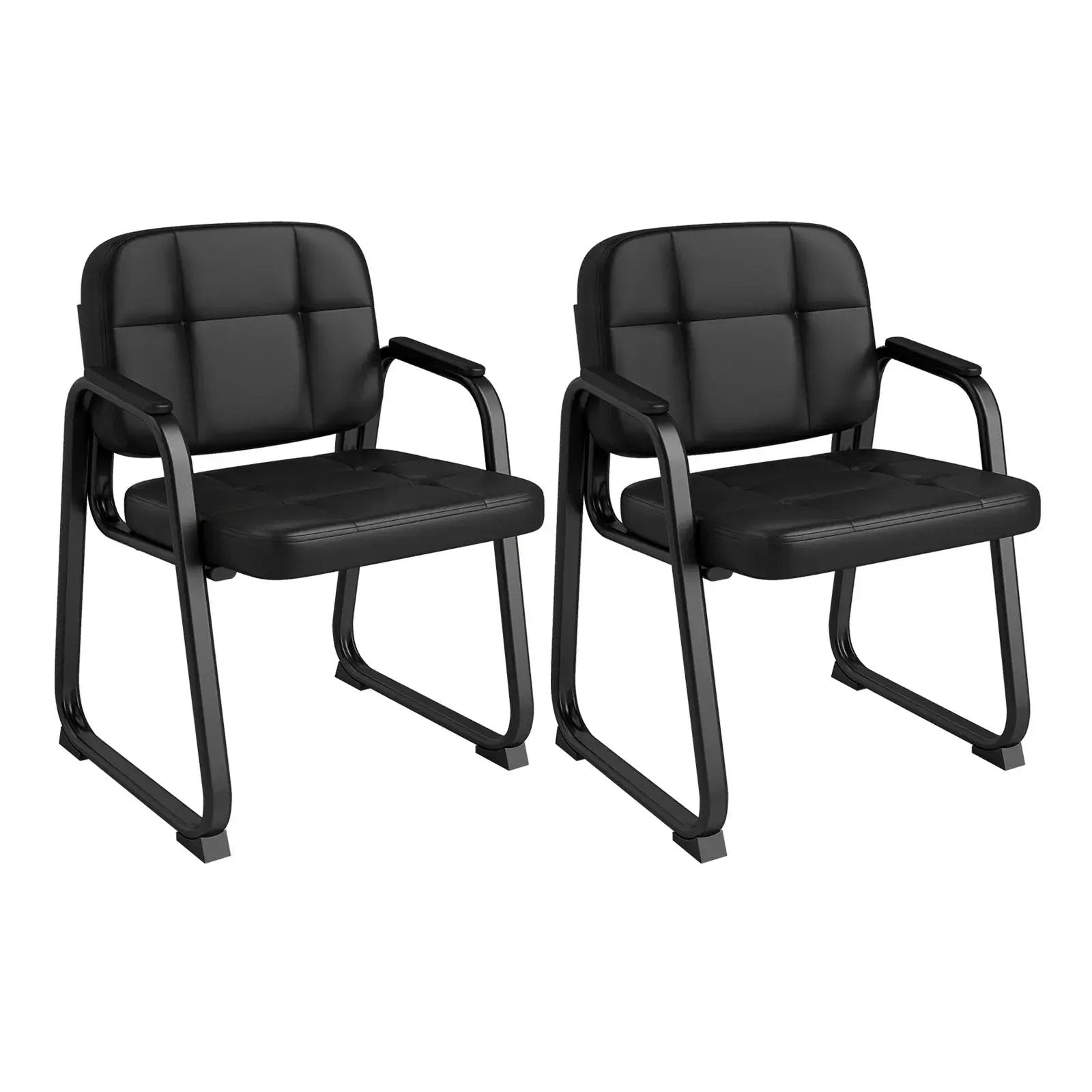 Costway Leather Office Reception Chairs Set of 2/4/6/8/10/12 with - Sled Base