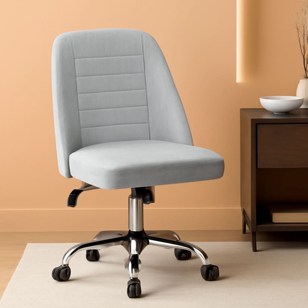 Light Gray Linen Armless Office Chair with Rolling Wheels - Platinum-Level Office Chairs