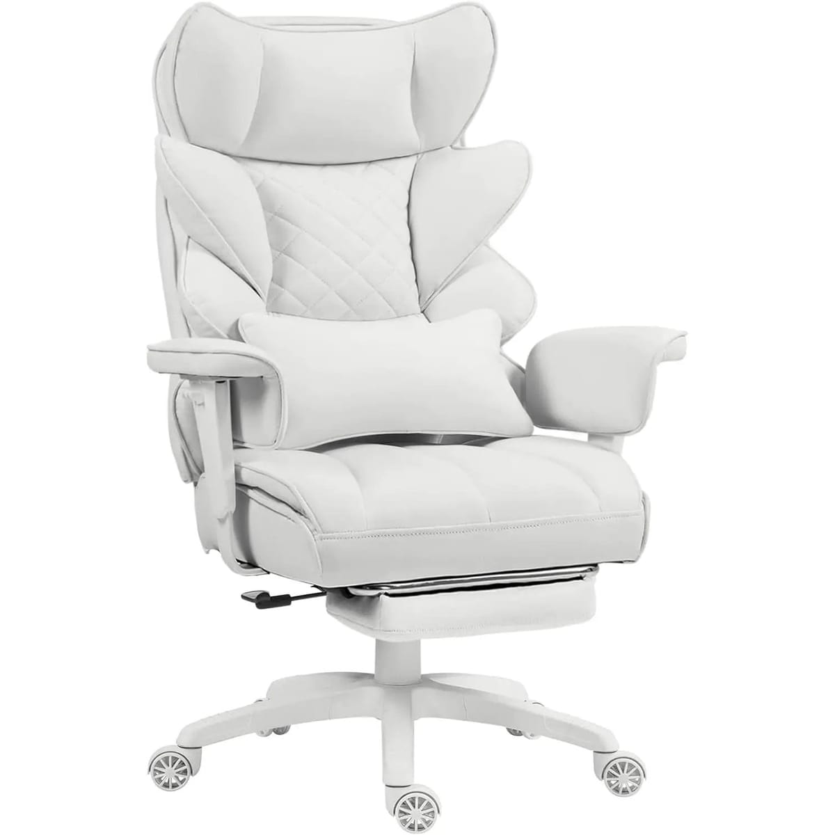 Brown Dowinx big and tall office chair with high back, adjustable armrests, lumbar support, footrest, and pocket spring cushion.