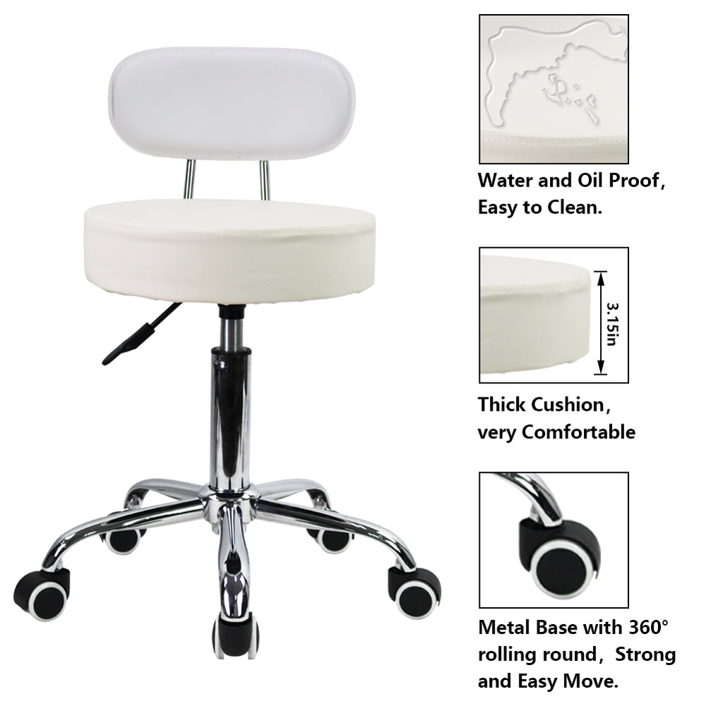 KKTONER PU Leather Rolling Stool Mid-Back with Footrest Height Adjustable Office Drafting Swivel Task Chair (White)