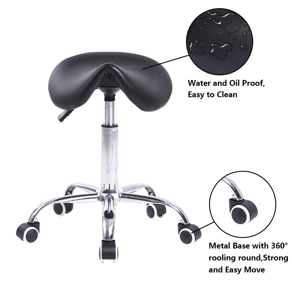 PU Leather Saddle Stool With Height Adjustable Swivel Wheels