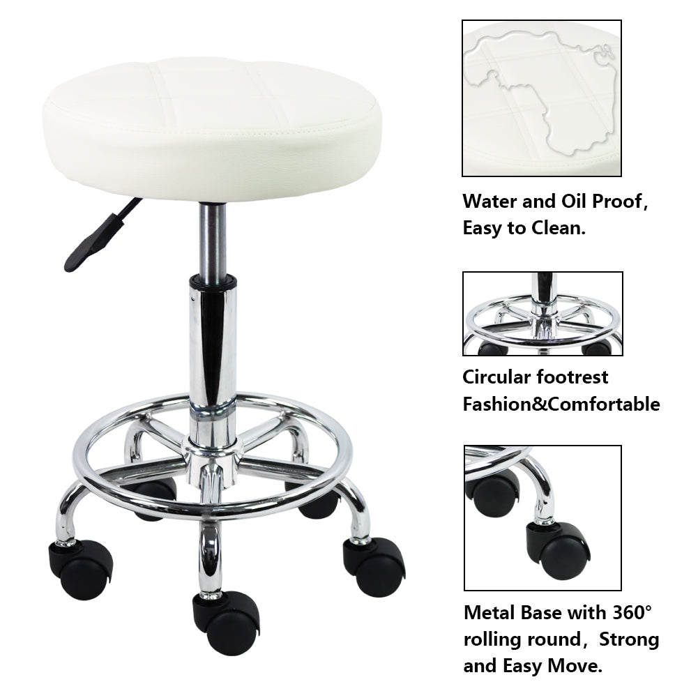 Ergonomic Round PU Leather Rolling Stool With Adjustable