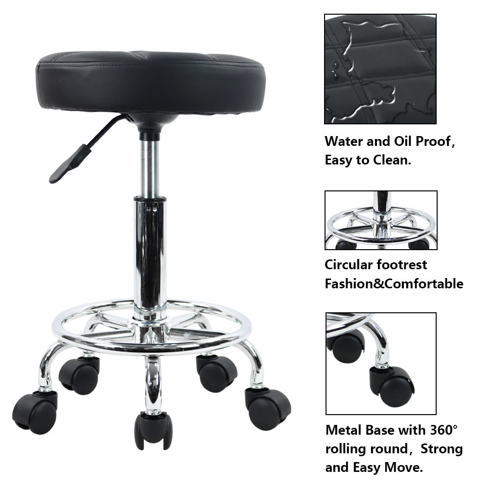 PU Leather Rolling Salon Stool With Adjustable Height 360