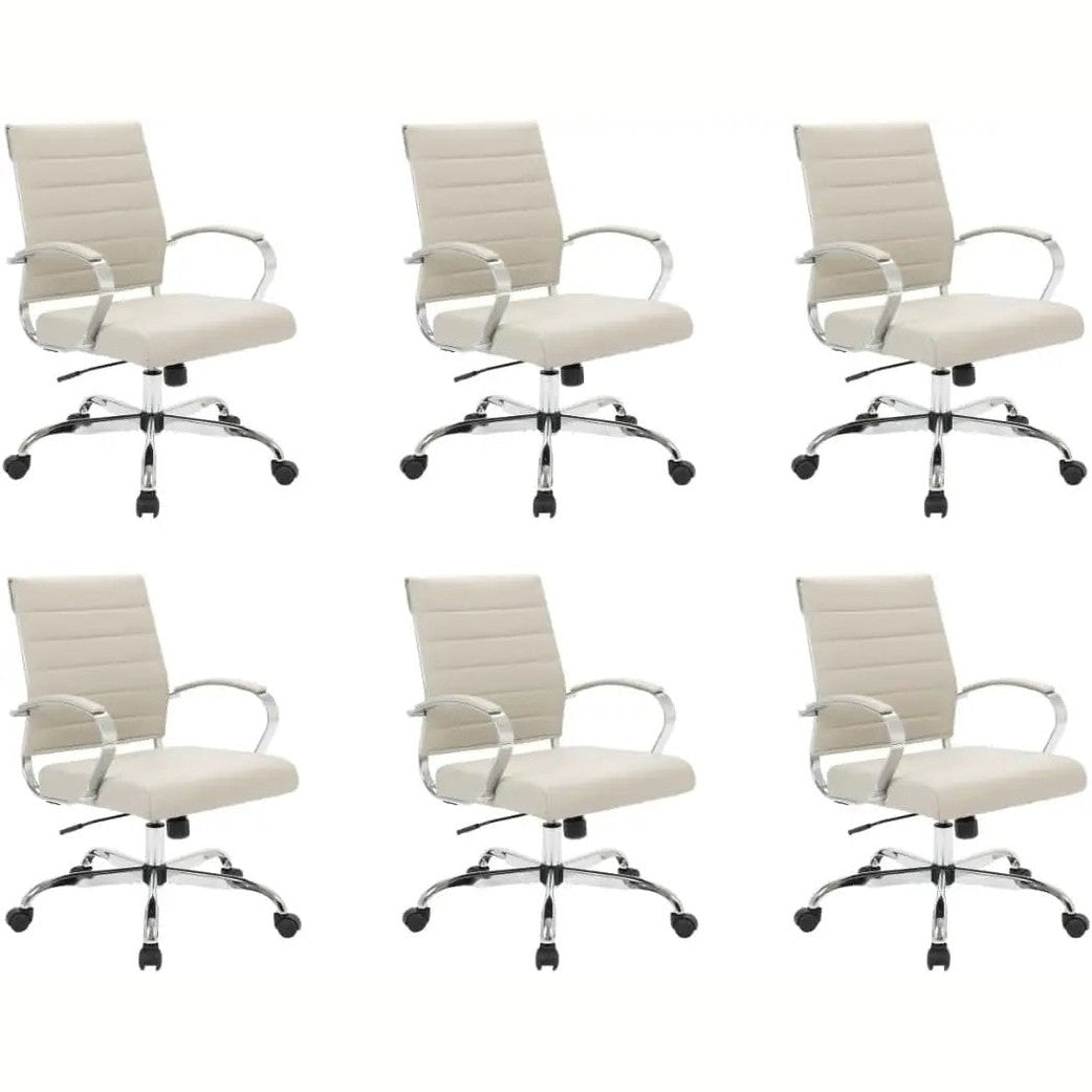 Leisuremod Benmar Leather Office Desk Chair, Mid-Back Ergonomic Swivel Chair with Lumbar Support, Adjustable Height, Tilt Lock, Cushioned Seat & Back, Home Office Task Chair (Tan, Single)