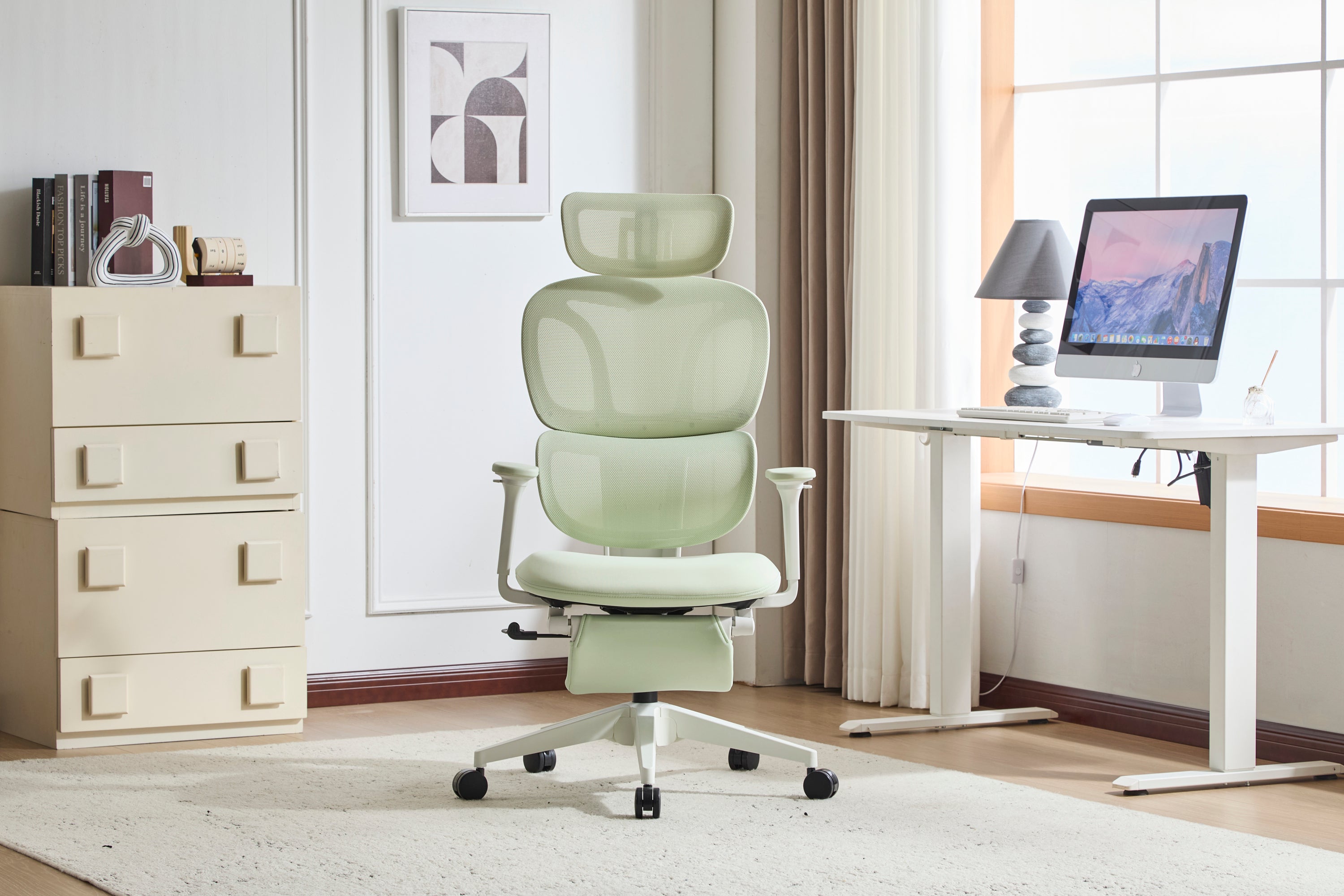 Green Mesh Ergonomic Office Chair with Footrest, 4D Armrests - Platinum-Level Office Chairs
