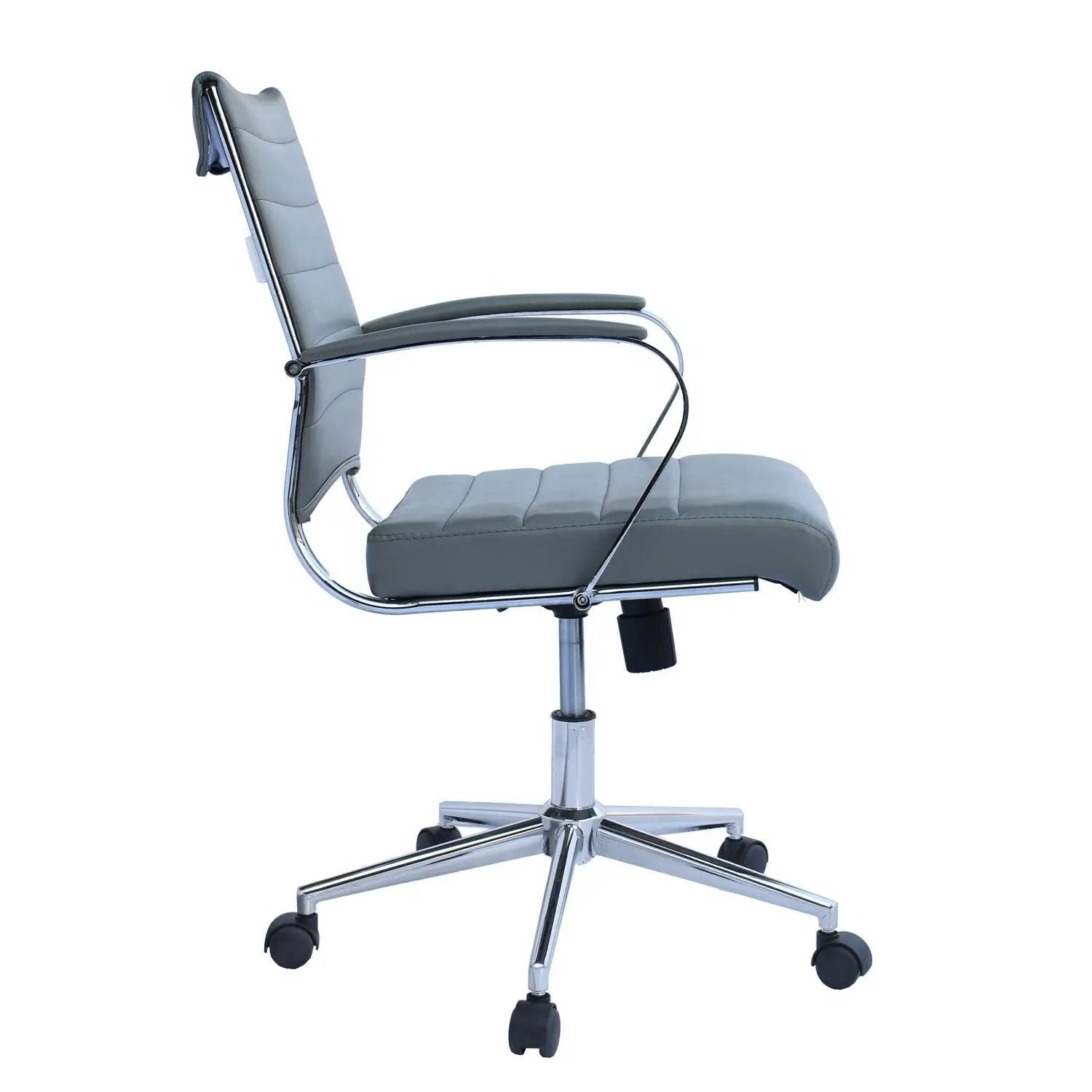 Black Office Chairs Mid Back Ribbed PU Leather Executive Task Work Conference with Arms Wheels Tilt Swivel Rolling
