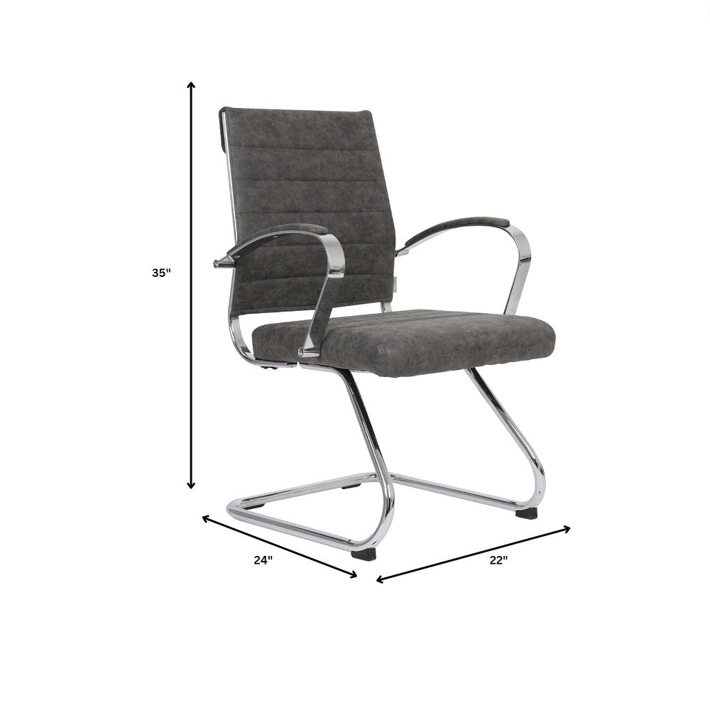 24 PCS Benmar Leather Upholstered Computer Office Chair with Sled Base, Padded Armrests for Home or Office - Charcoal