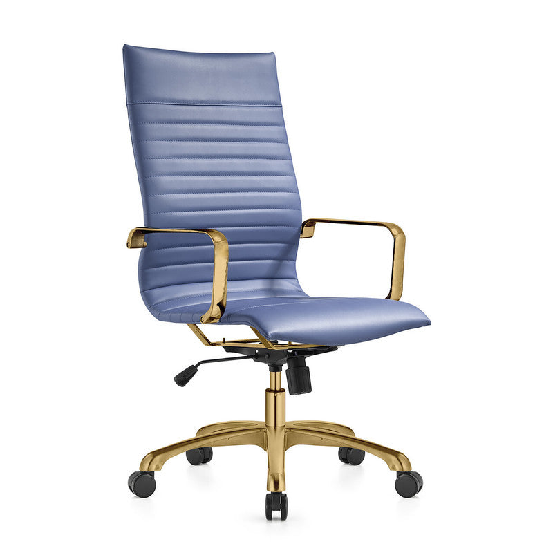 17 PCS Harris Modern High-Back Leather Upholstered Office Chair with Tilt & Swivel for Home Office - Navy Blue